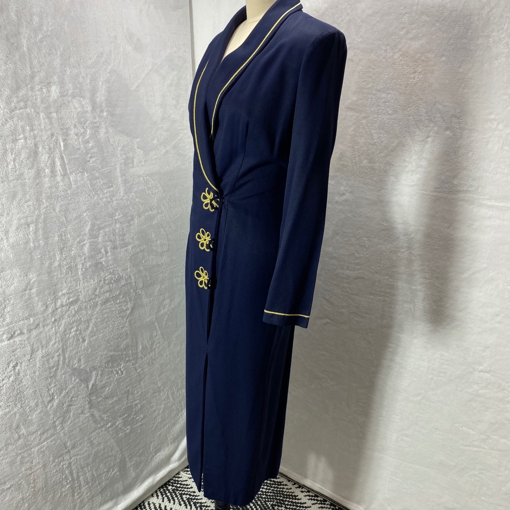 VTG  Stunning John Roberts Navy Blue Gold‎ Trimmed Tuxedo Dress Professional 10 - Picture 5 of 16